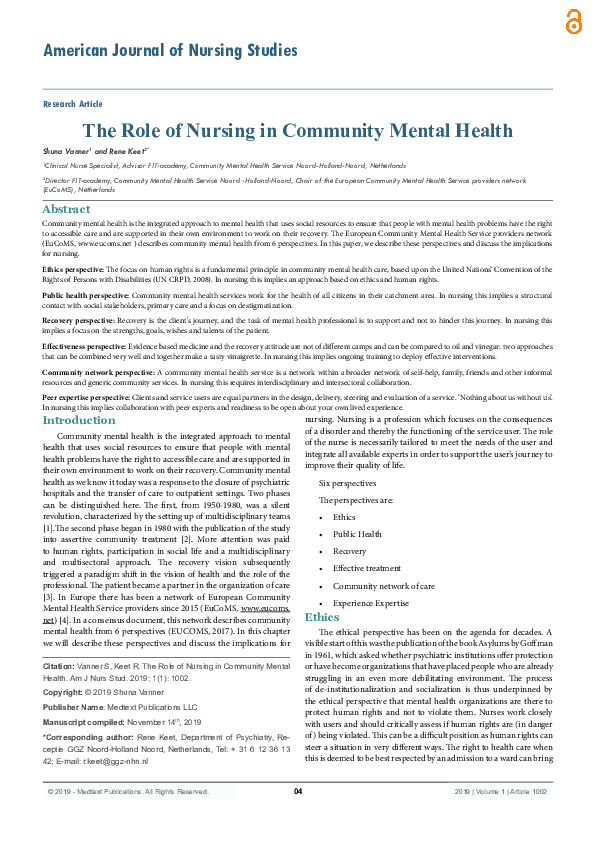 (PDF) The Role of Nursing in Community Mental Health