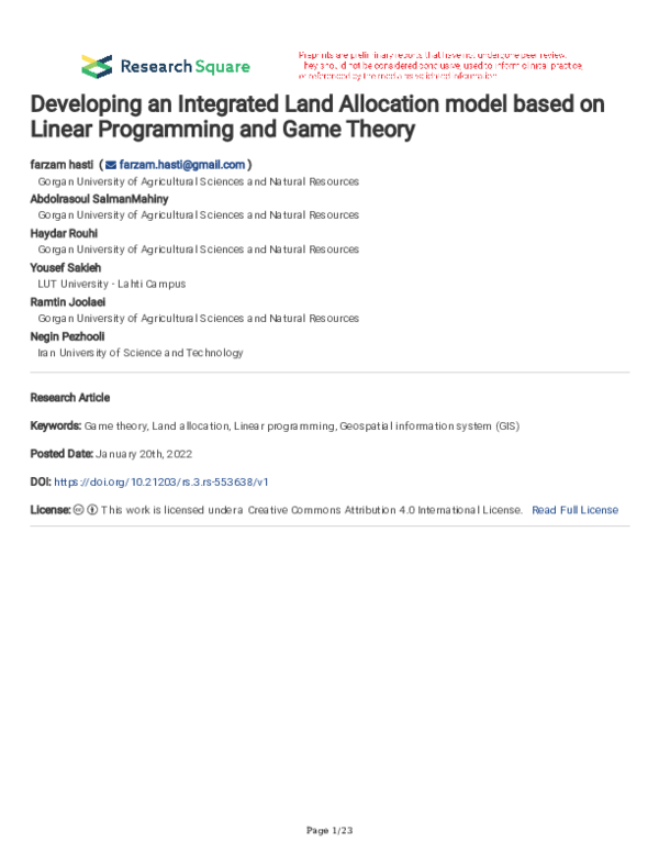 (PDF) Developing an Integrated Land Allocation model based on Linear ...