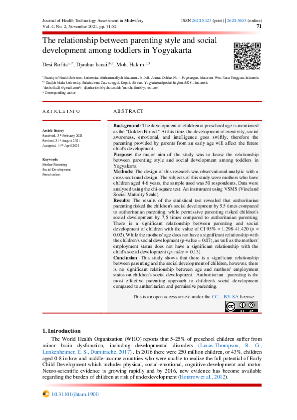 (PDF) The relationship between parenting style and social development ...
