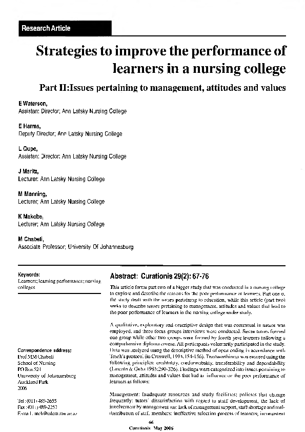 (PDF) Strategies to improve the performance of learners in a nursing ...