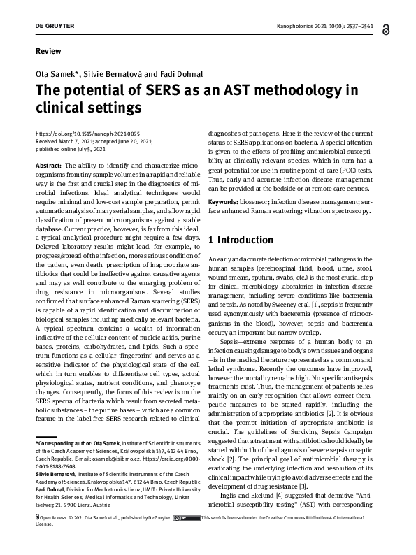 (PDF) The potential of SERS as an AST methodology in clinical settings