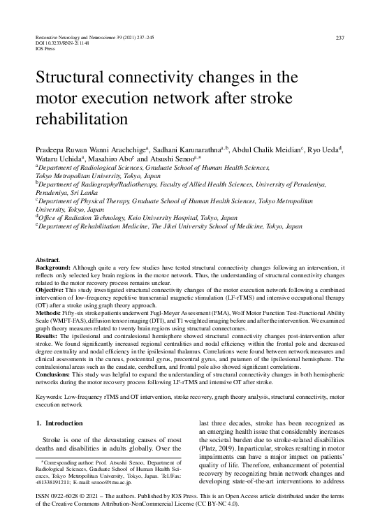 (PDF) Structural connectivity changes in the motor execution network ...