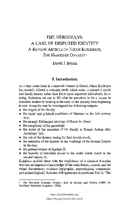 The Herodians: A Case of Disputed Identity. A Review Article of Nikos Kokkinos, The Herodian Dynasty