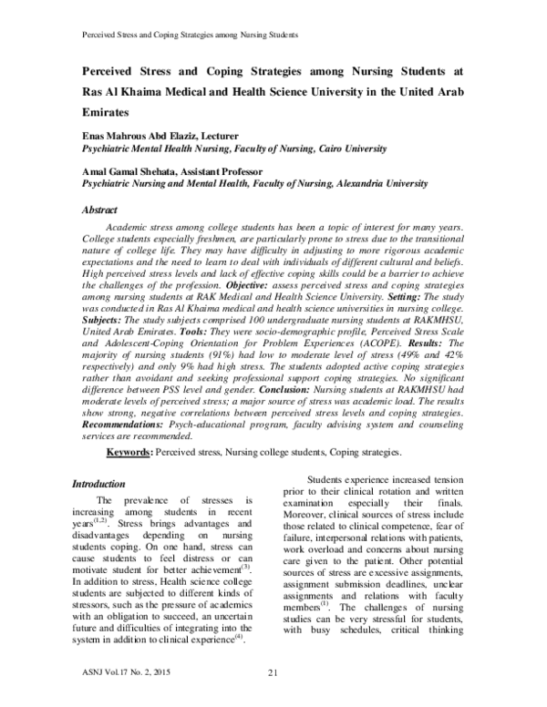 (PDF) Perceived Stress and Coping Strategies among Nursing Students at ...