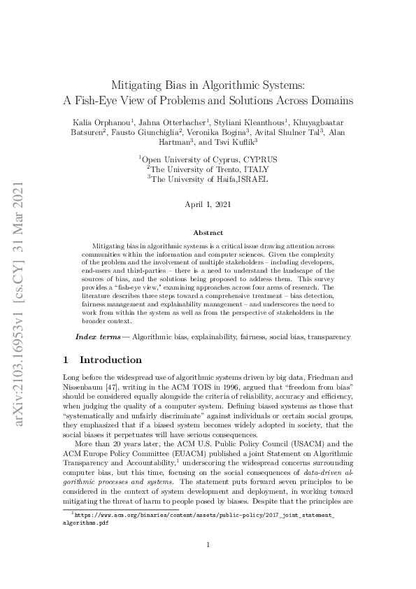 Pdf Mitigating Bias In Algorithmic Systems A Fish Eye View Alan