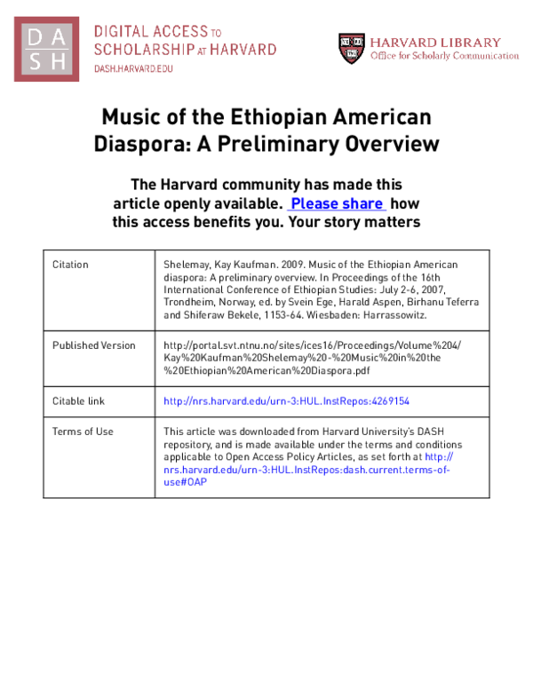 (PDF) Music of the Ethiopian American Diaspora: A Preliminary Overview