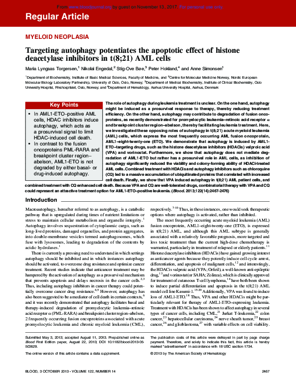 (PDF) Targeting autophagy potentiates the apoptotic effect of histone ...