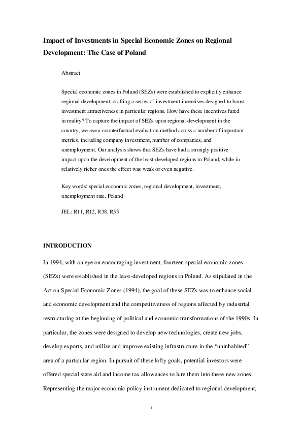 (PDF) The impact of investments in special economic zones on regional ...
