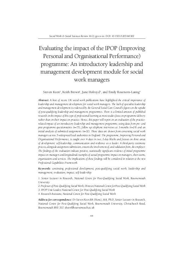 (PDF) Evaluating the impact of the IPOP (Improving Personal and ...