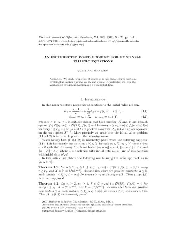 (PDF) An incorrectly posed problem for nonlinear elliptic equations