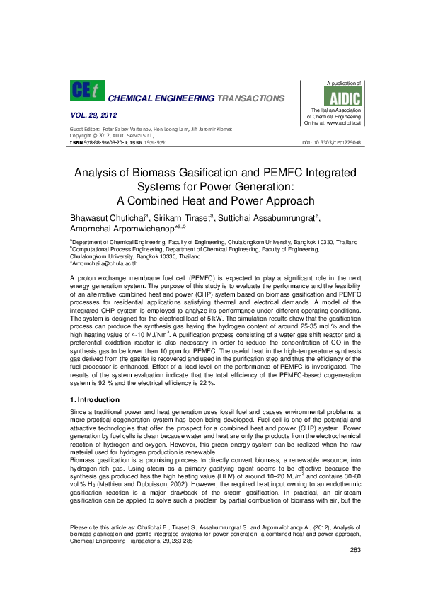 (PDF) Analysis of Biomass Gasification and PEMFC Integrated Systems for ...