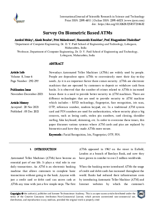 (PDF) Survey On Biometric Based ATMs