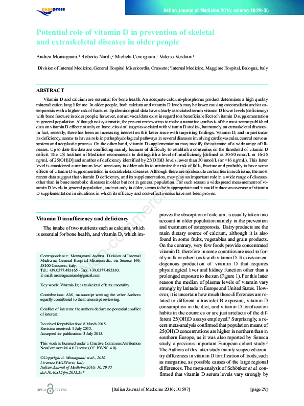(PDF) Potential role of vitamin D in prevention of skeletal and ...