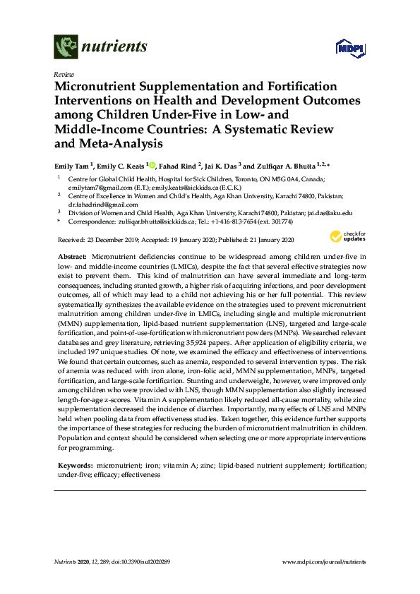 (PDF) Micronutrient Supplementation and Fortification Interventions on ...