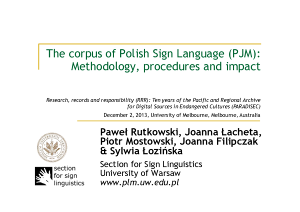 (PDF) The corpus of Polish Sign Language (PJM): Methodology, procedures ...