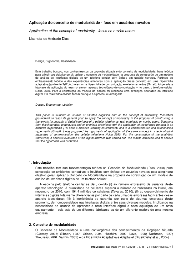 (PDF) Application of the concept of modularity - focus on novice users