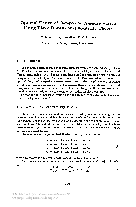 (PDF) Optimal Design of Composite Pressure Vessels Using Three ...