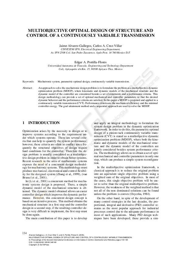 (PDF) Multiobjective Optimal Design of Structure and Control of a ...