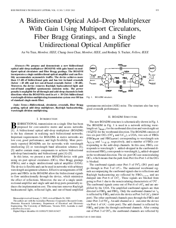 (PDF) A bidirectional optical add-drop multiplexer with gain using ...