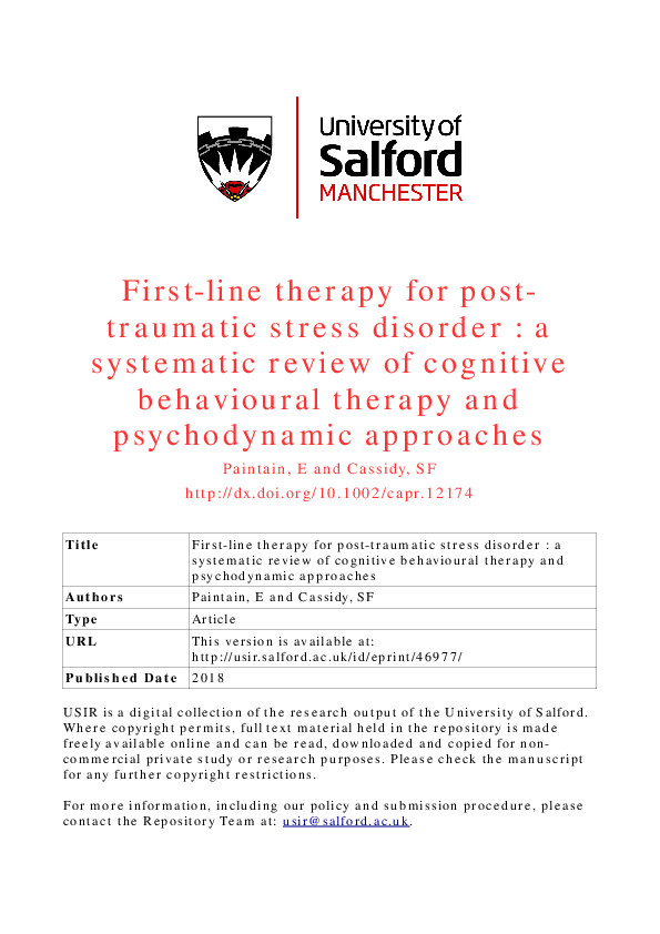 (PDF) First‐line therapy for post‐traumatic stress disorder: A ...