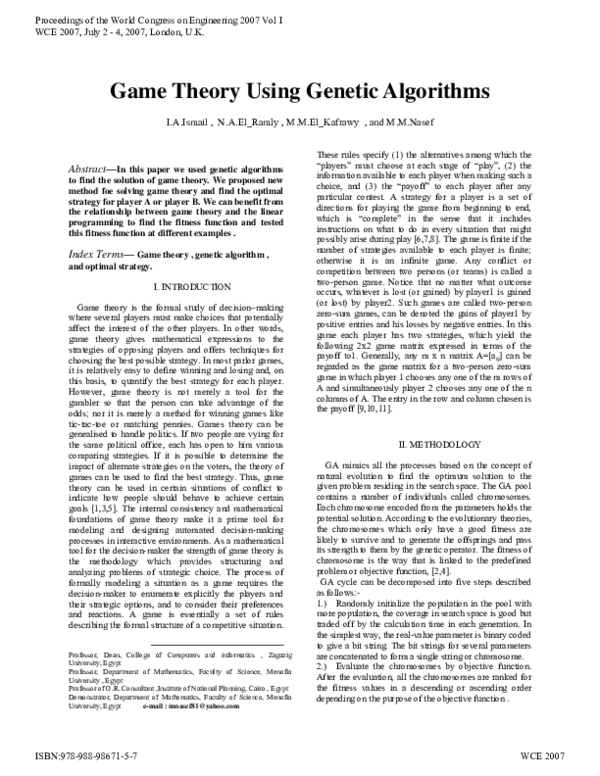 (PDF) Game Theory Using Genetic Algorithms