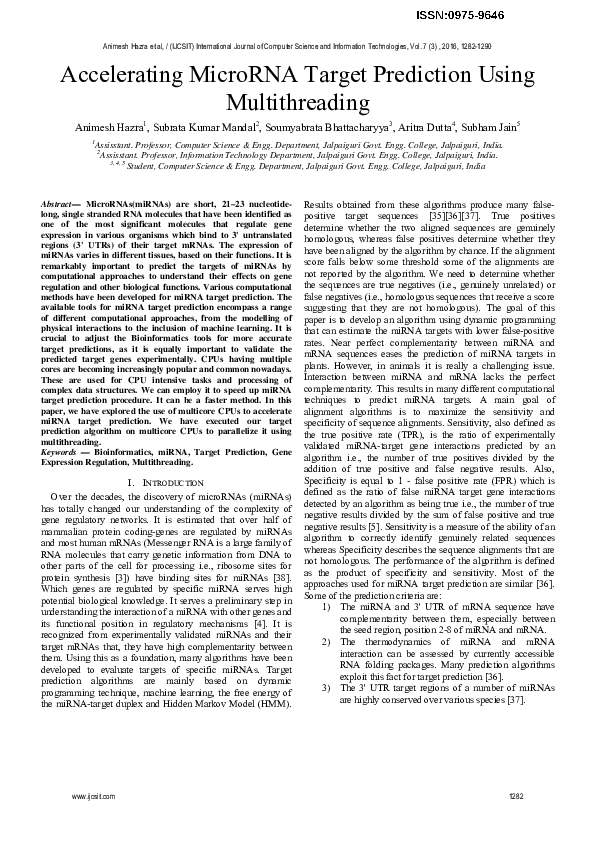 (PDF) Accelerating MicroRNA Target Prediction Using Multithreading