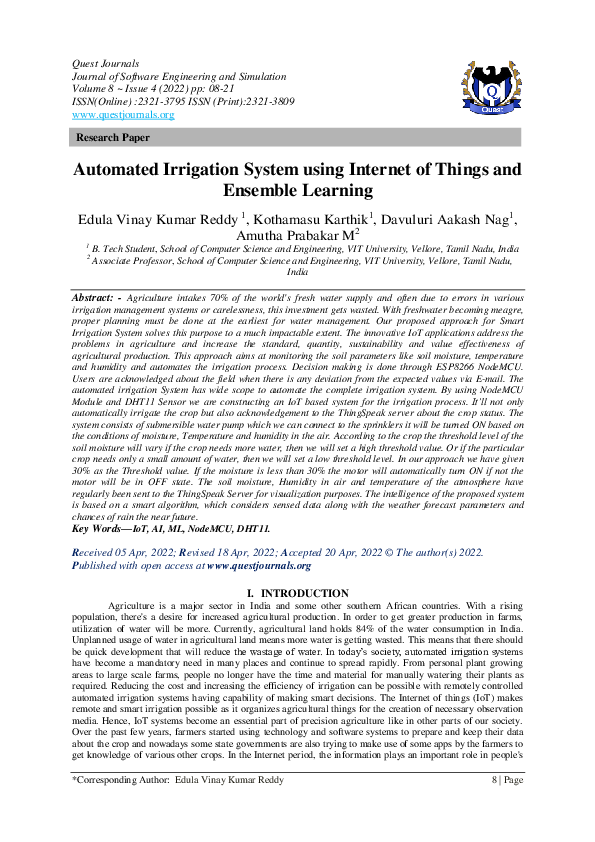 (PDF) Automated Irrigation System using Internet of Things and Ensemble ...