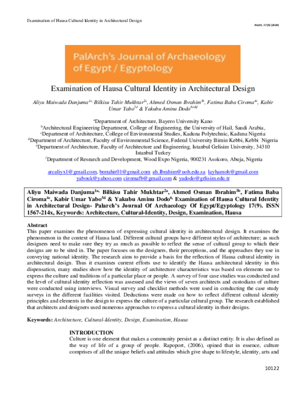 (PDF) Examination of Hausa Cultural Identity in Architectural Design