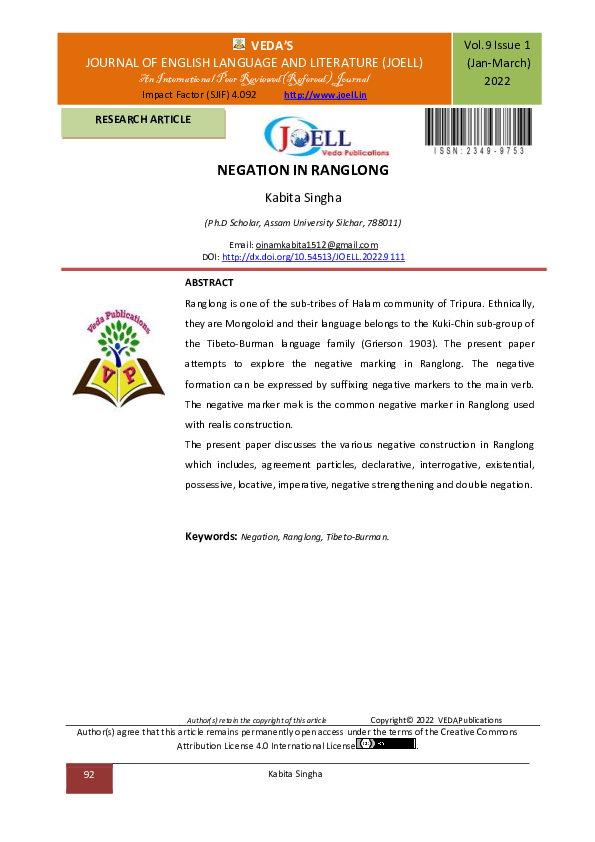 (PDF) NEGATION IN RANGLONG