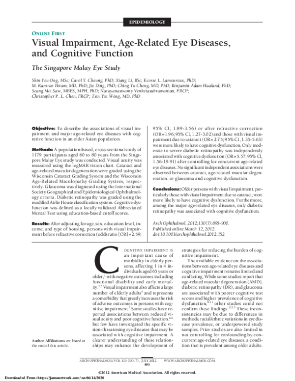 (PDF) Visual Impairment, Age-Related Eye Diseases, and Cognitive Function