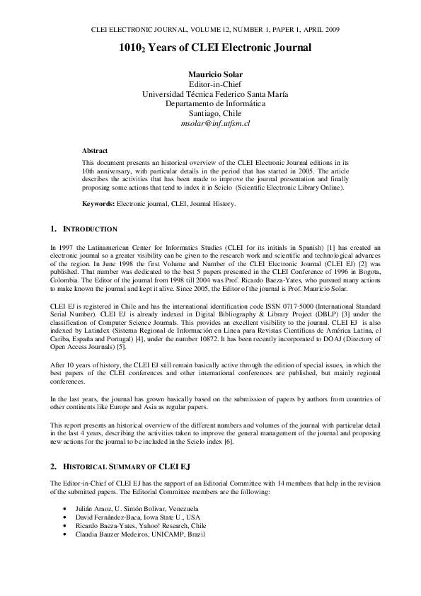 (PDF) 1010(2) Years of CLEI Electronic Journal