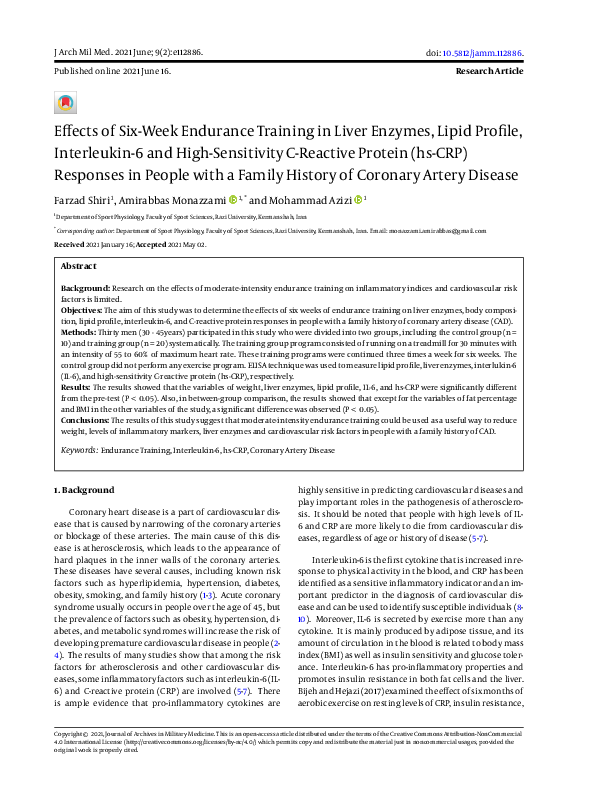 (PDF) Effects of Six-Week Endurance Training in Liver Enzymes, Lipid ...