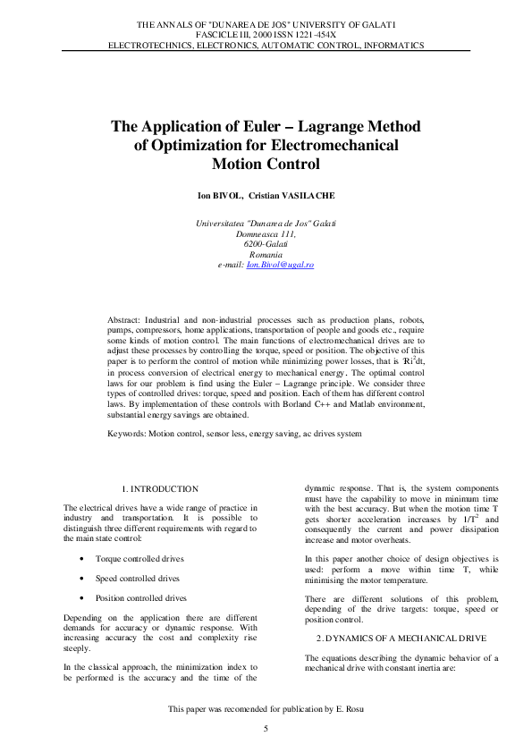 (PDF) The Application of Euler-Lagrange Method of Optimization for ...