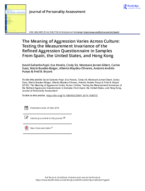 (PDF) The Meaning of Aggression Varies Across Culture: Testing the ...