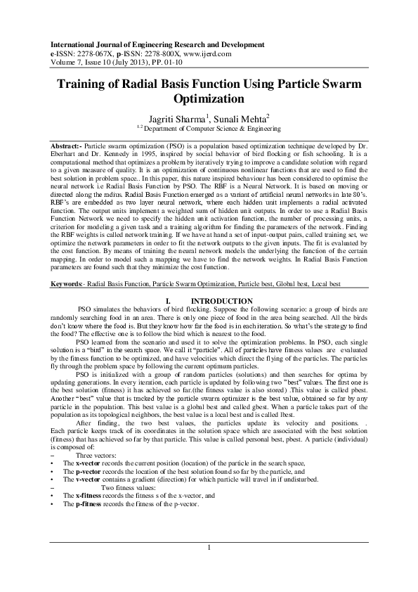 (PDF) Training of Radial Basis Function Using Particle Swarm Optimization