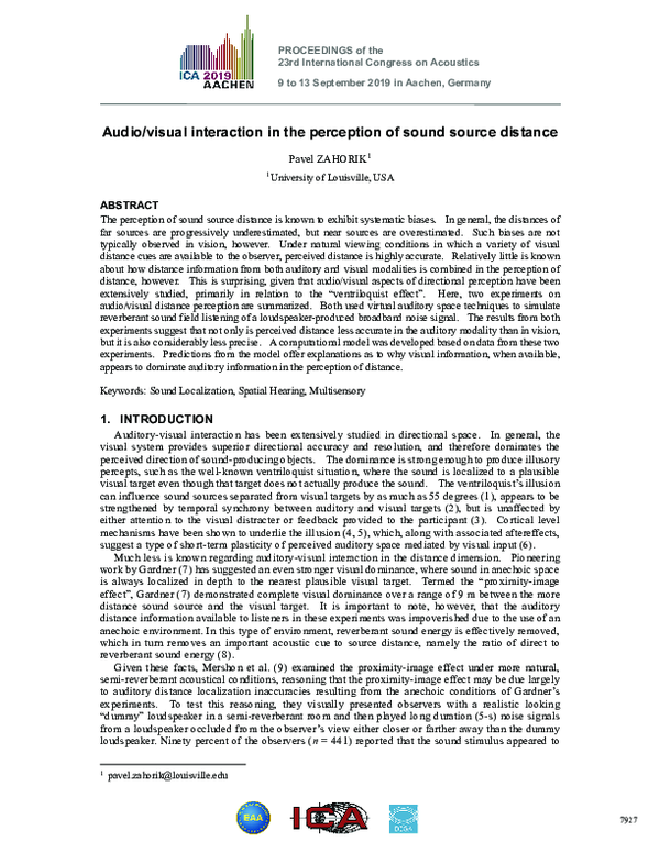 (PDF) Audio/Visual Interaction in the Perception of Sound Source Distance