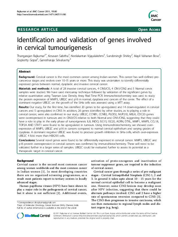 (PDF) Identification and validation of genes involved in cervical ...