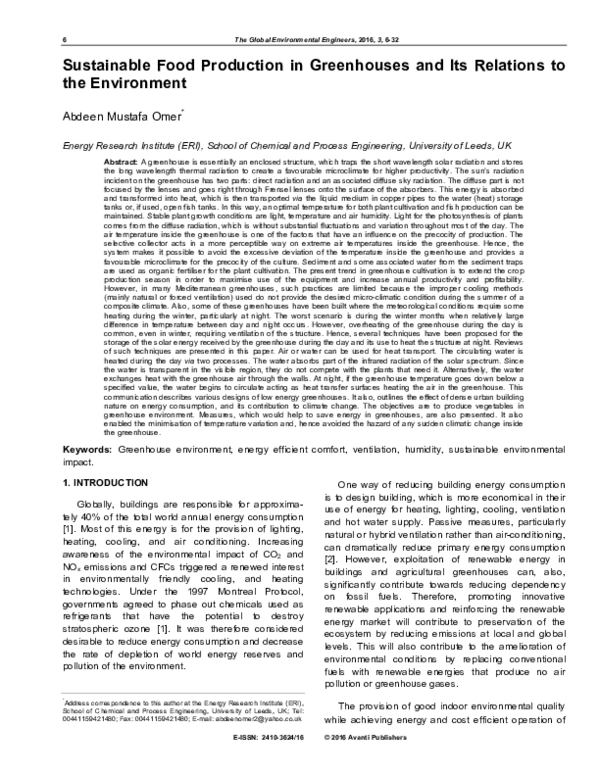 (PDF) Sustainable Food Production in Greenhouses and Its Relations to