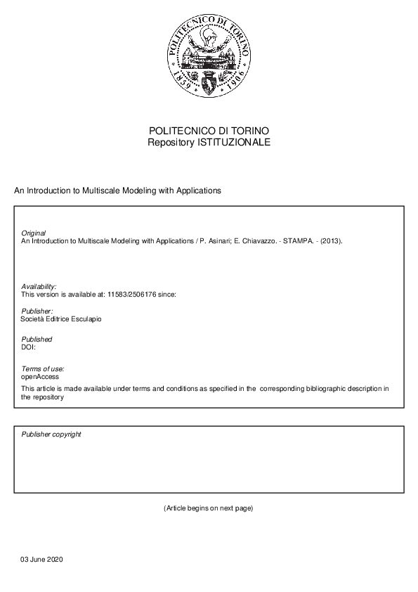 (PDF) An Introduction to Multiscale Modeling with Applications
