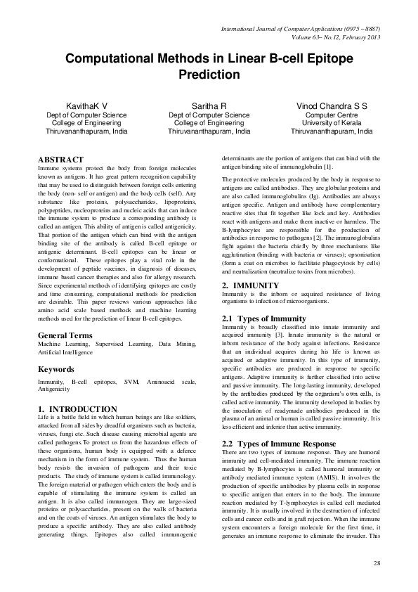 (PDF) Computational Methods in Linear B-cell Epitope Prediction