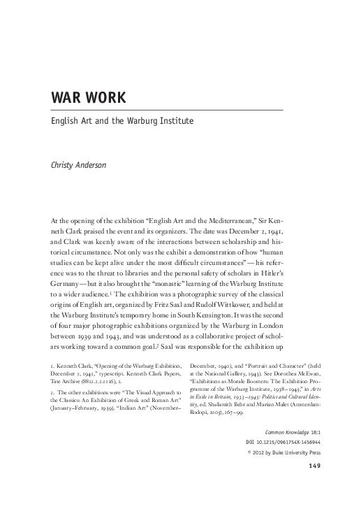 (PDF) 'War Work English Art and the Warburg Institute' Christy Anderson Academia.edu