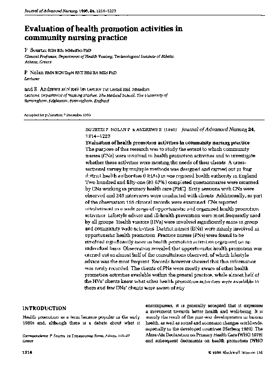 (PDF) Evaluation of health promotion activities in community nursing ...