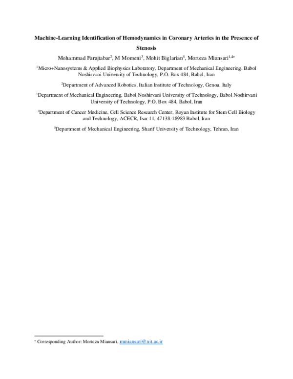 (PDF) Machine-Learning Identification of Hemodynamics in Coronary ...