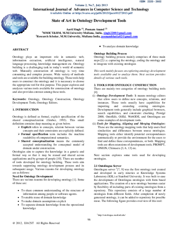 (PDF) State of Art in Ontology Development tools