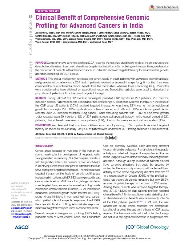 (PDF) Clinical Benefit of Comprehensive Genomic Profiling for Advanced ...