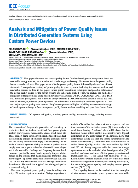 (PDF) Analysis and Mitigation of Power Quality Issues in Distributed ...