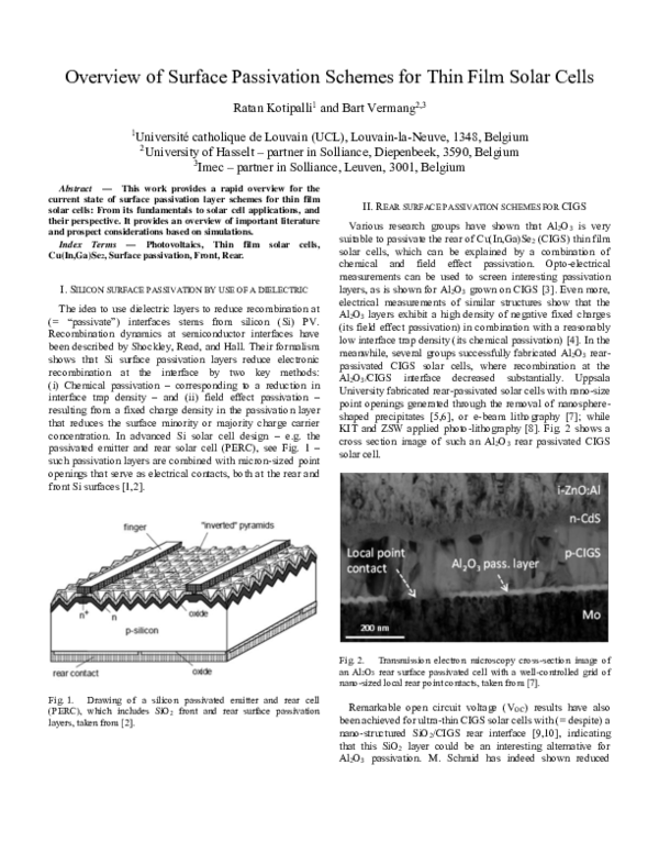 (PDF) Overview of Surface Passivation Schemes for Thin Film Solar Cells