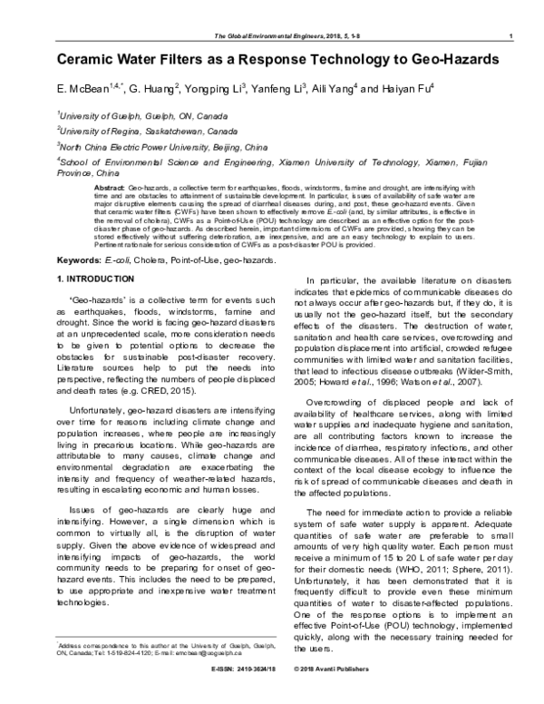 (PDF) Ceramic Water Filters as a Response Technology to GeoHazards