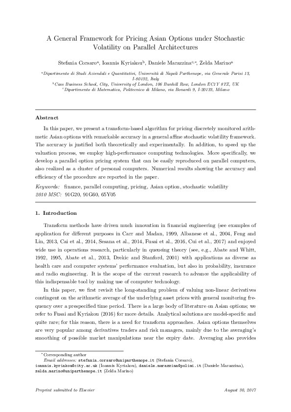 (PDF) A general framework for pricing Asian options under stochastic ...