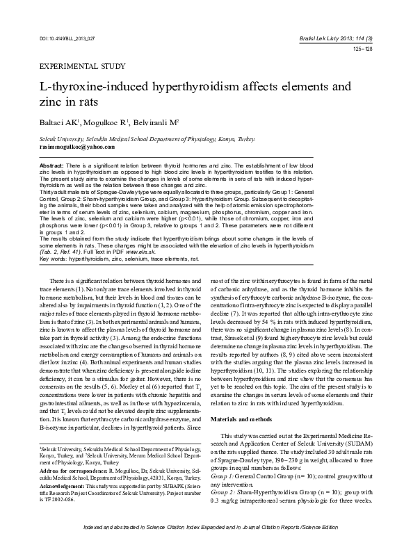 (PDF) Lthyroxineinduced hyperthyroidism affects elements and zinc in